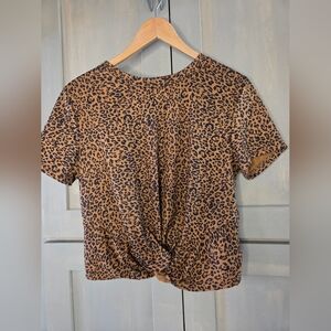 SHEIN Brown Leopard Print Short Sleeve Top